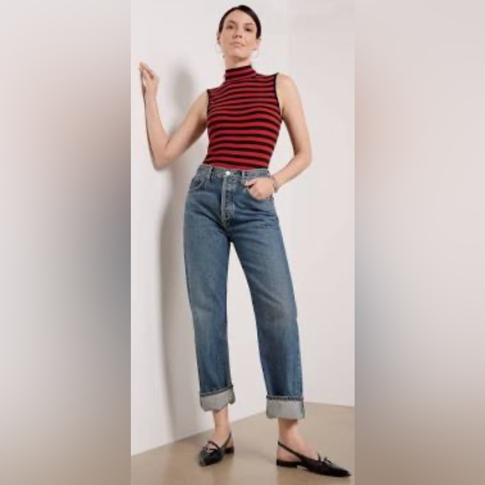 Agolde Fran Blue Straight Leg Jeans High Waist Cuff